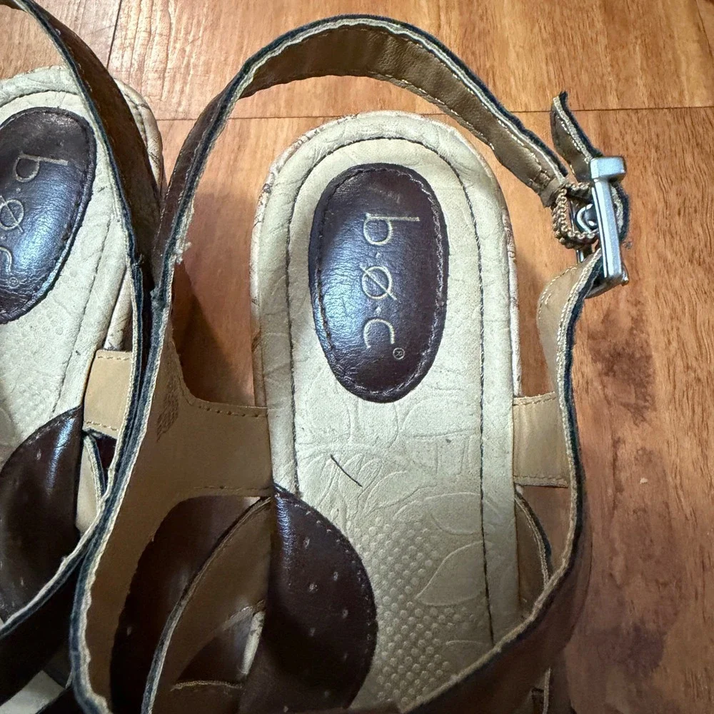 b.o.c. Wedge Sandals Women 10 Brown Z46106CIC18 Strappy Cork Heel Comfort Summer